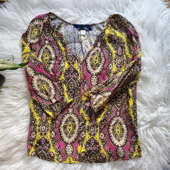 Blue Rain Long Sleeve Casual Paisley Print Shirt Boho Size S - Picture 3 of 6